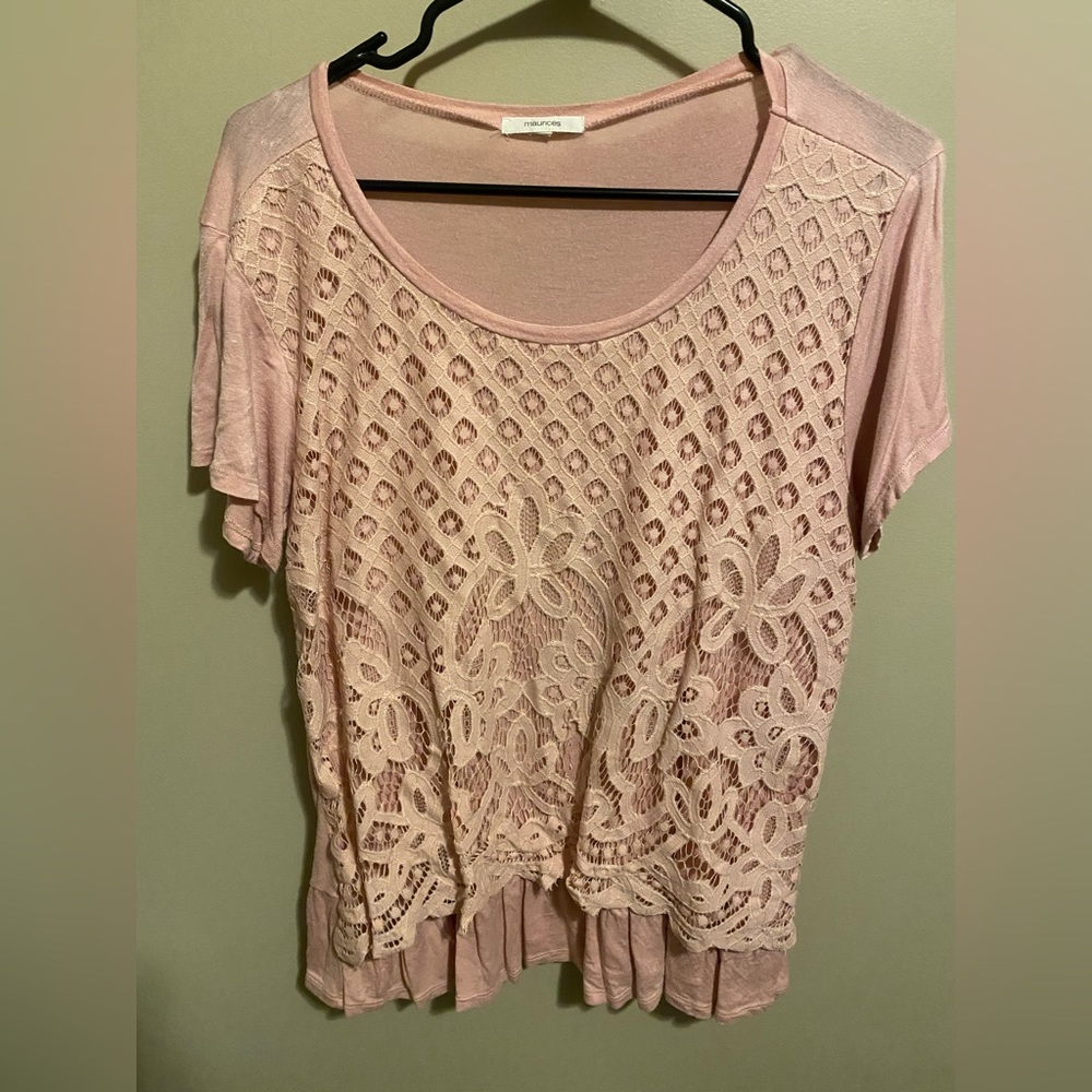 Blush Lace Overlay T Shirt
